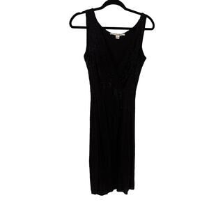 Diane von Furstenberg Black Sequin Drape Front Shift Dress Sz 6